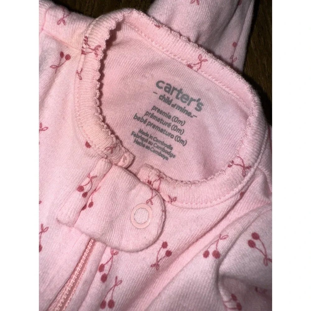 Carters Baby Girl Preemie Sleeper Outfit Reborn Clothes Pink Cherries Zipper 2‎